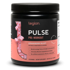 Legion Pulse Strawberry Blast canister delivers clean energy for workouts.