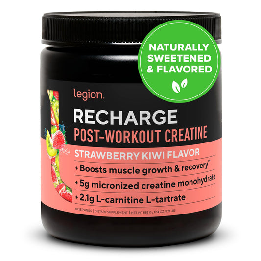 LEGION Recharge bottle front displaying natural post-workout recovery option.