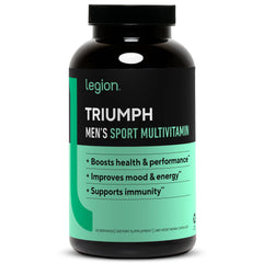 LEGION Triumph bottle front shows a trusted daily health supplement.