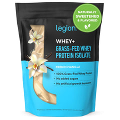LEGION Whey+ French Vanilla powder shows creamy flavor and easy mixability.