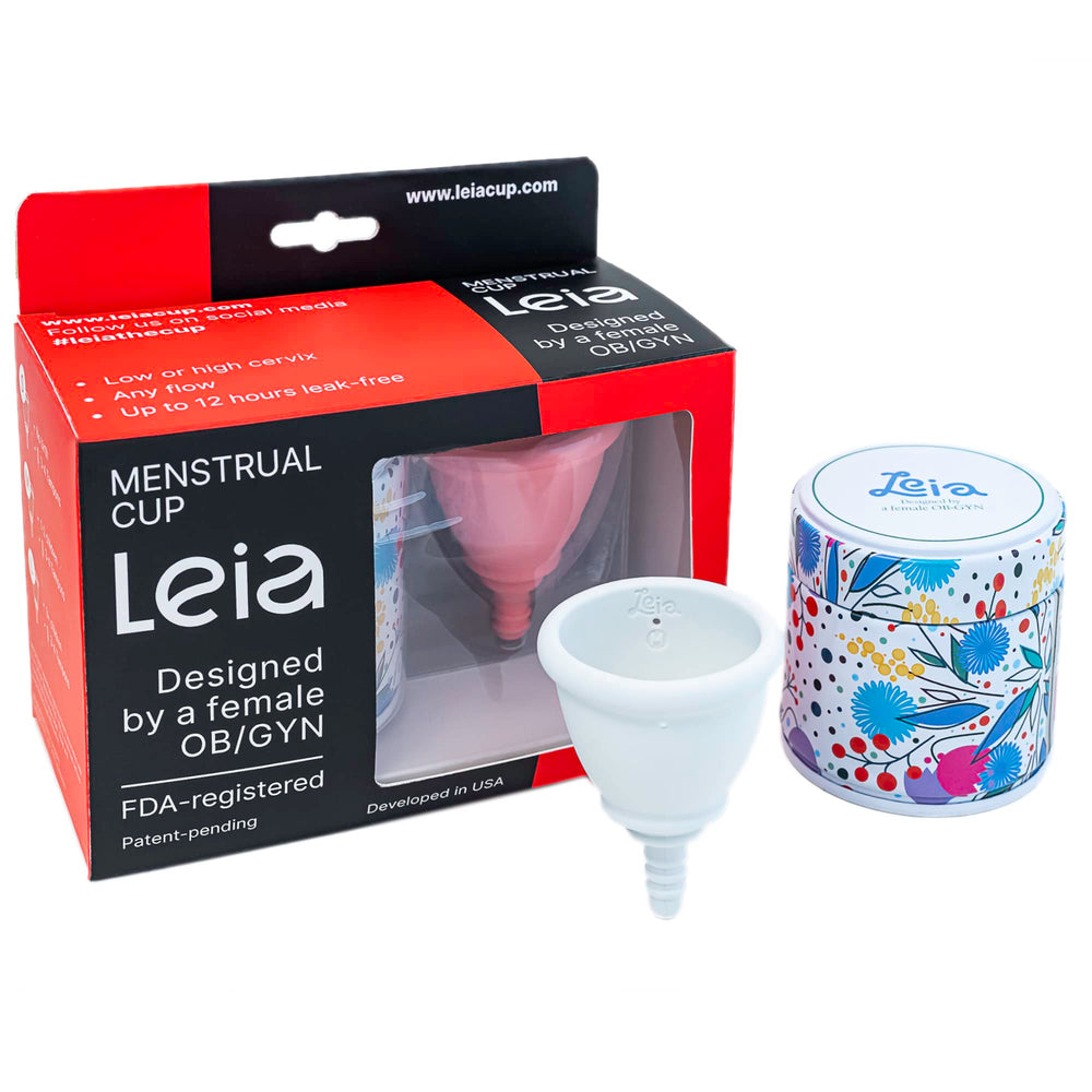 Leia premium soft cup medium with metal case for discreet, reusable period care.