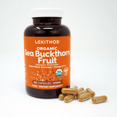 Supplement facts panel on Lekithos shows omega profile and vegan credentials