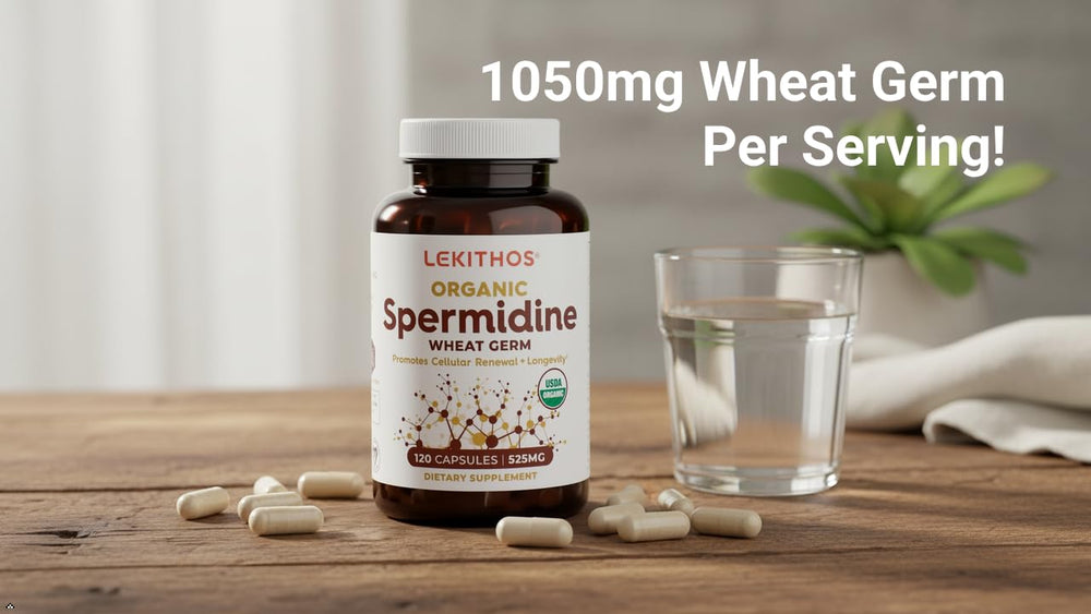 Lekithos organic spermidine capsules pour scene demonstrates effortless daily intake