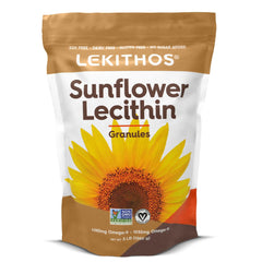 Lekithos Sunflower Lecithin Granules bottle for vegan, allergen-free use.