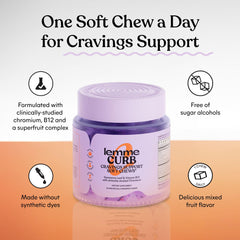 Lemme Curb Cravings soft chews closeup reveals smooth texture and berry flavor.