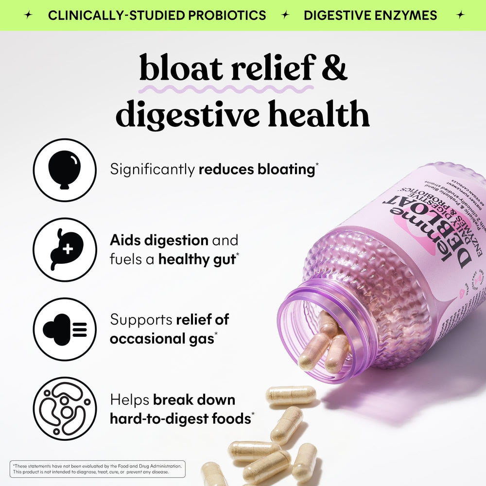 Lemme Debloat bottle pour demonstrating easy daily dosing for bloating relief