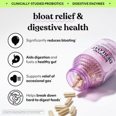 Lemme Debloat bottle pour demonstrating easy daily dosing for bloating relief