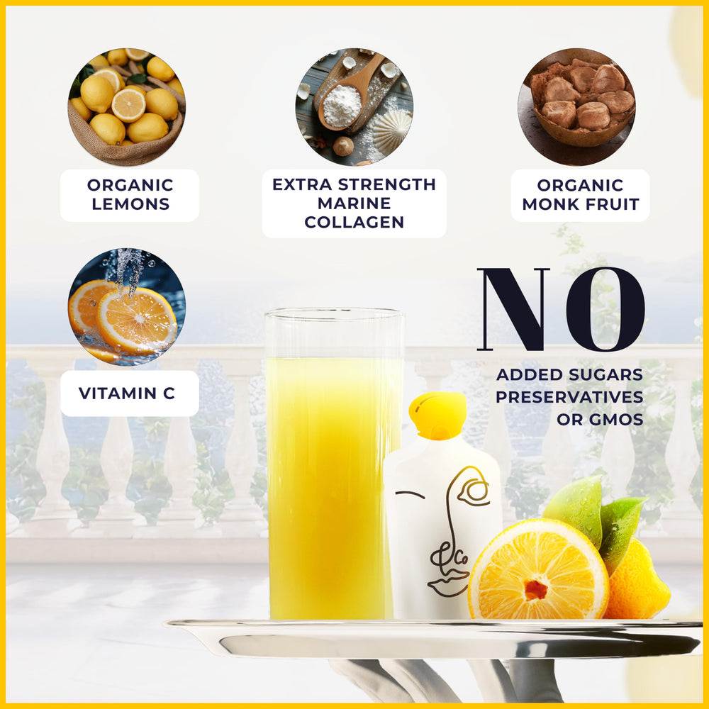 Pouring Lemon & Co collagen into a glass for daily use