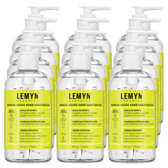 Lemyn Organics hand sanitizer gel pump bottle shown for quick hand disinfection.