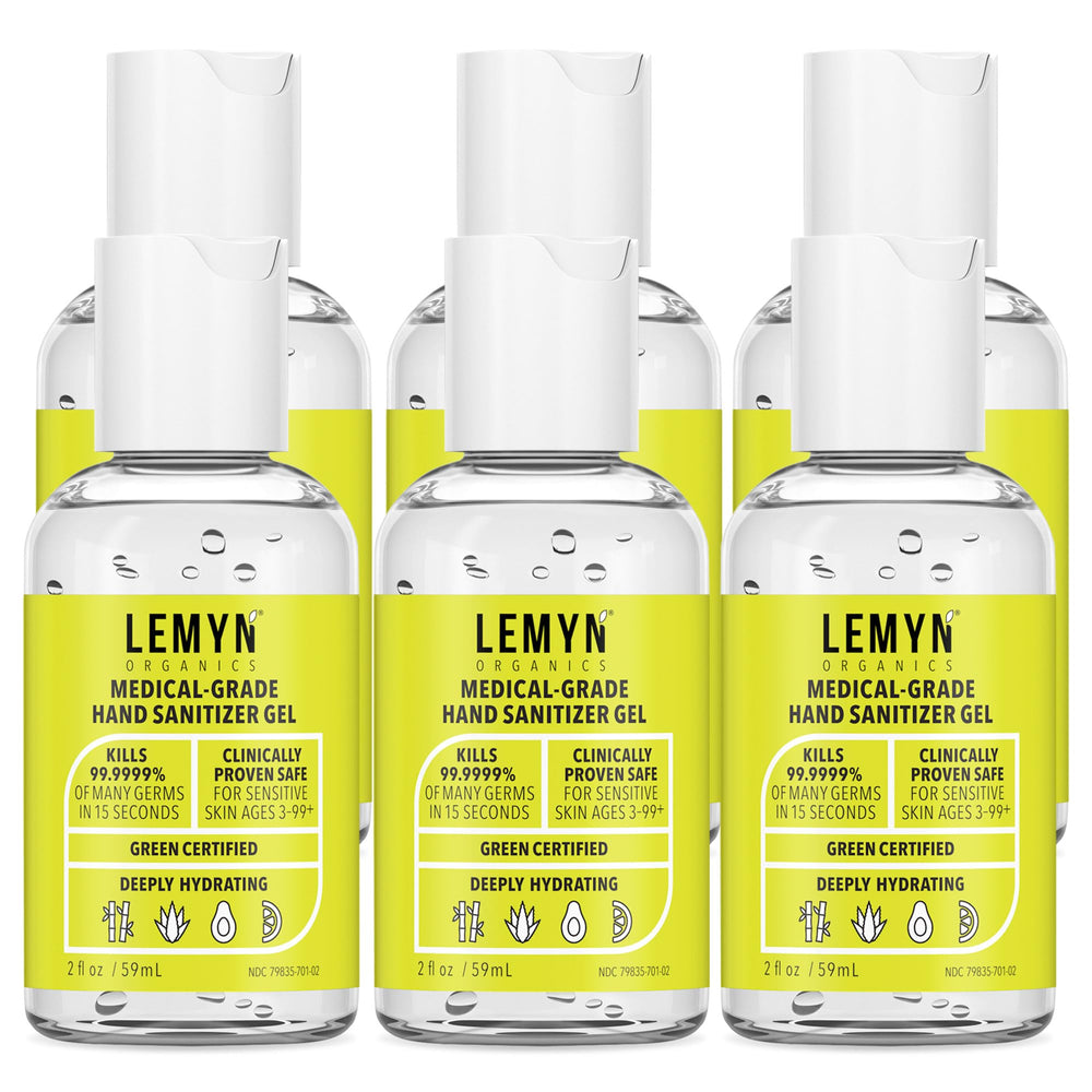 Lemyn Organics medical-grade hand sanitizer bottle 2oz front view for on-the-go protection.