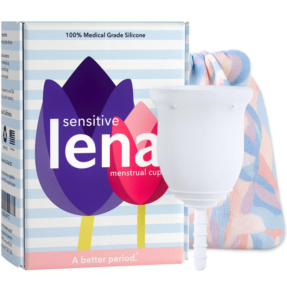 Lena Sensitive Small packaging highlights eco-friendly, reusable care.