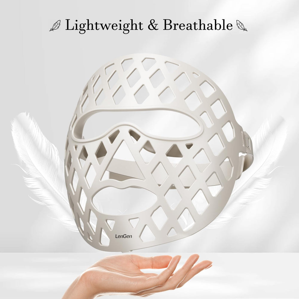 LENGEN LED face mask night usage demonstrates portable anti-aging routine.