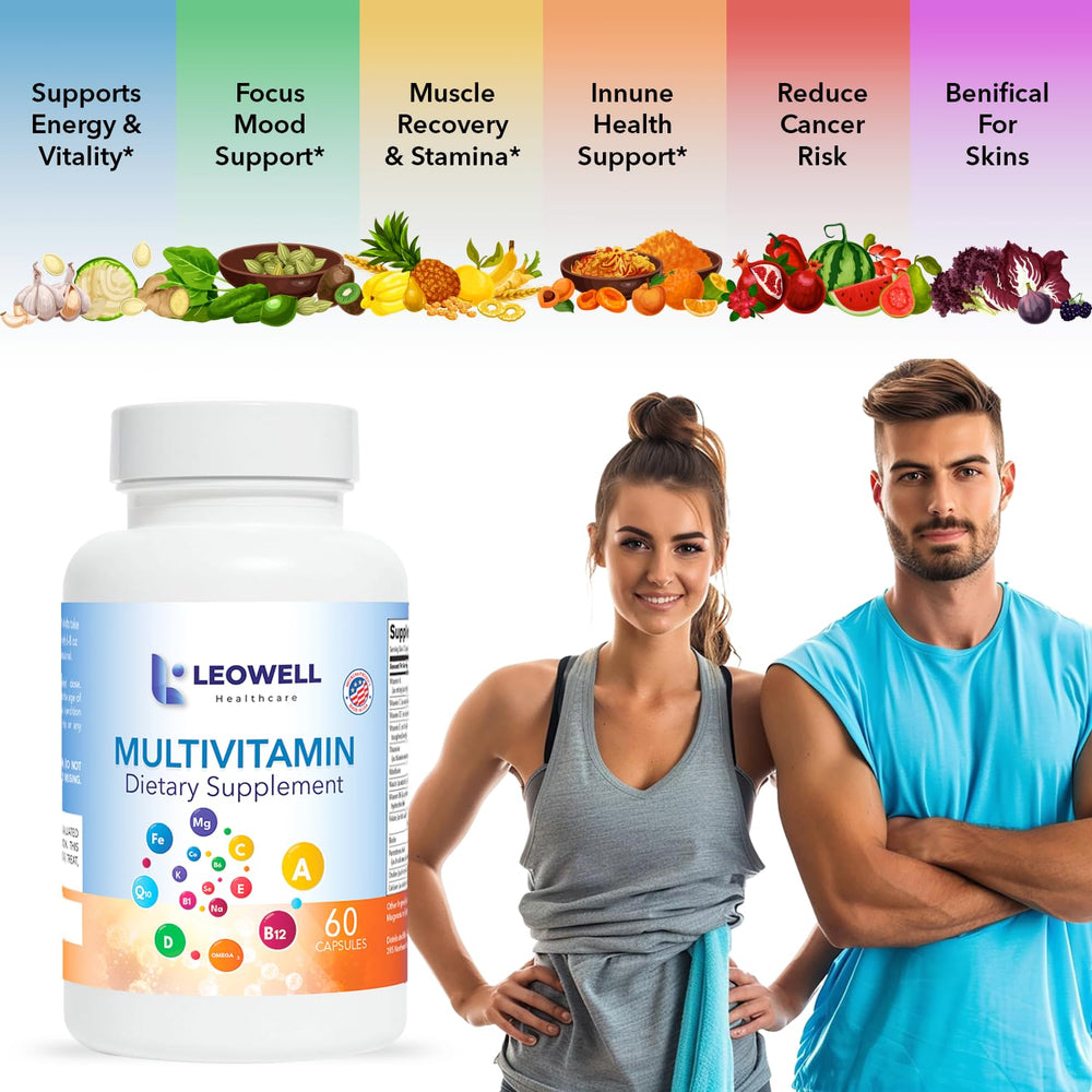 Leowell Multivitamin label shows nutrition facts and nutrients.