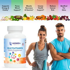 Leowell Multivitamin label shows nutrition facts and nutrients.
