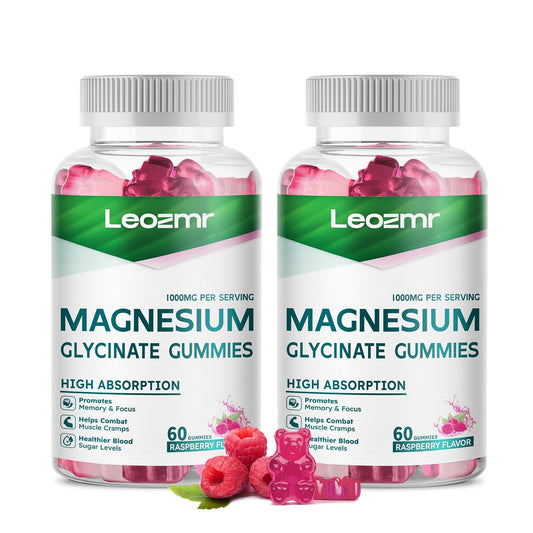 Botella de Leozmr magnesio glicinato frambuesa, opción calmante diaria.