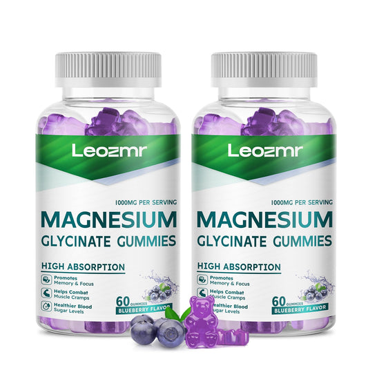 Leozmr Magnesium Glycinate Gummies blueberry bottle for calm mood support