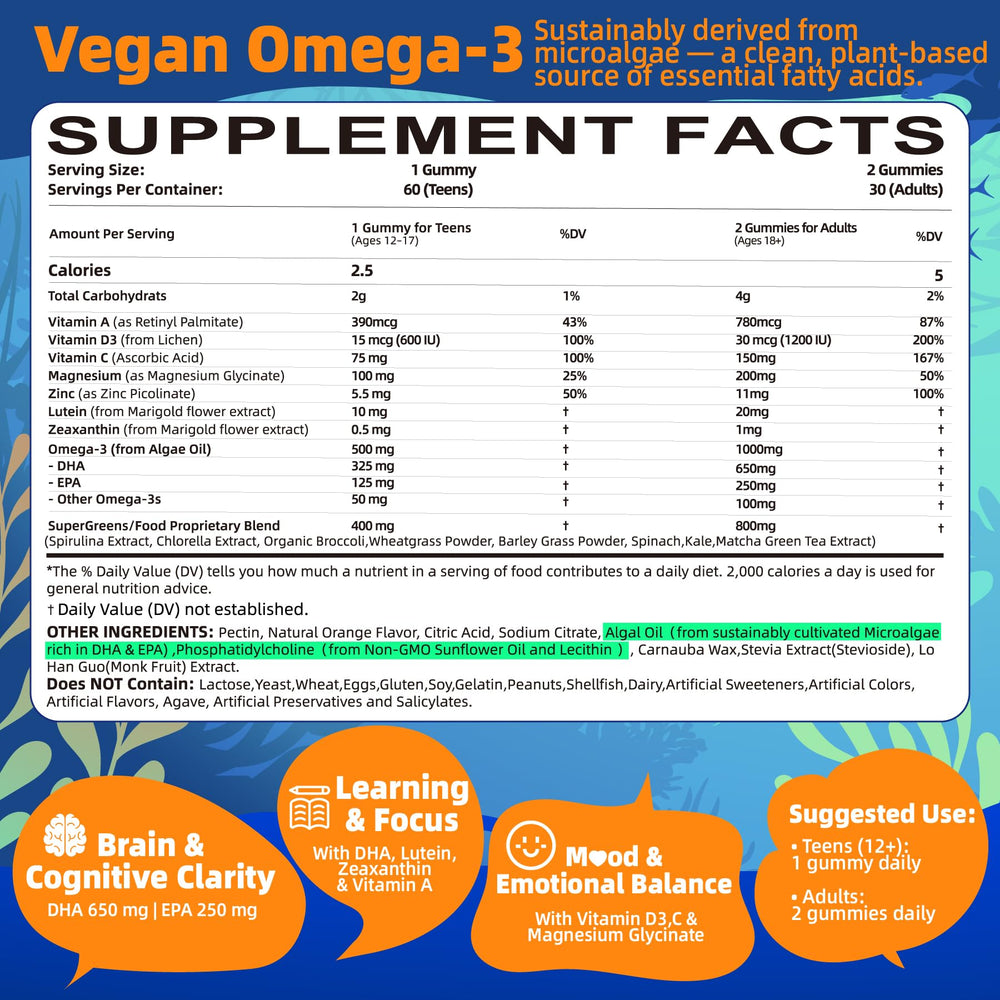 Lerinettia vegan omega3 gummies closeup shows chewy texture.