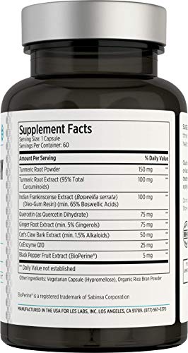 Label close-up of LES Labs Inflammatory Health highlighting key ingredients.