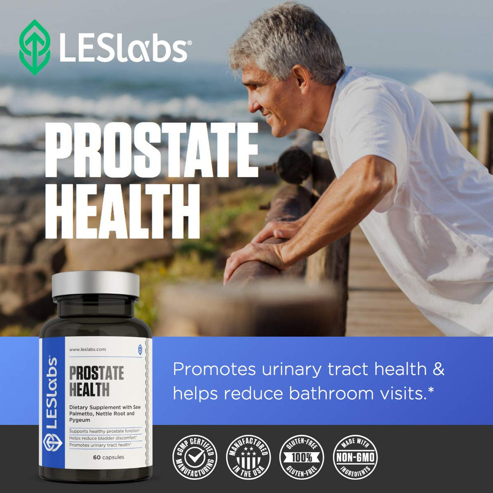 LES Labs Prostate Health ingredients list highlighting saw palmetto and nettle for support.
