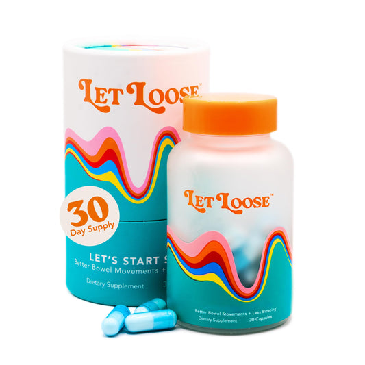 Let Loose constipation relief pill bottle shown for smoother digestion.