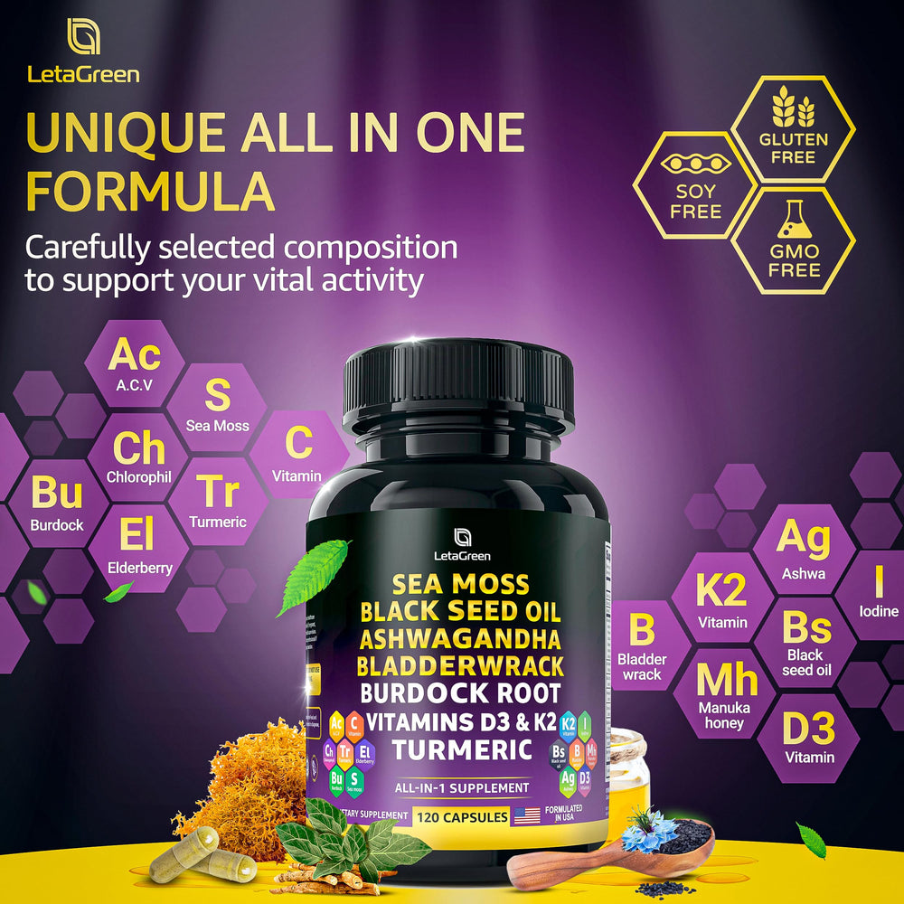 LetaGreen Sea Moss capsules close-up for convenient plant-based support