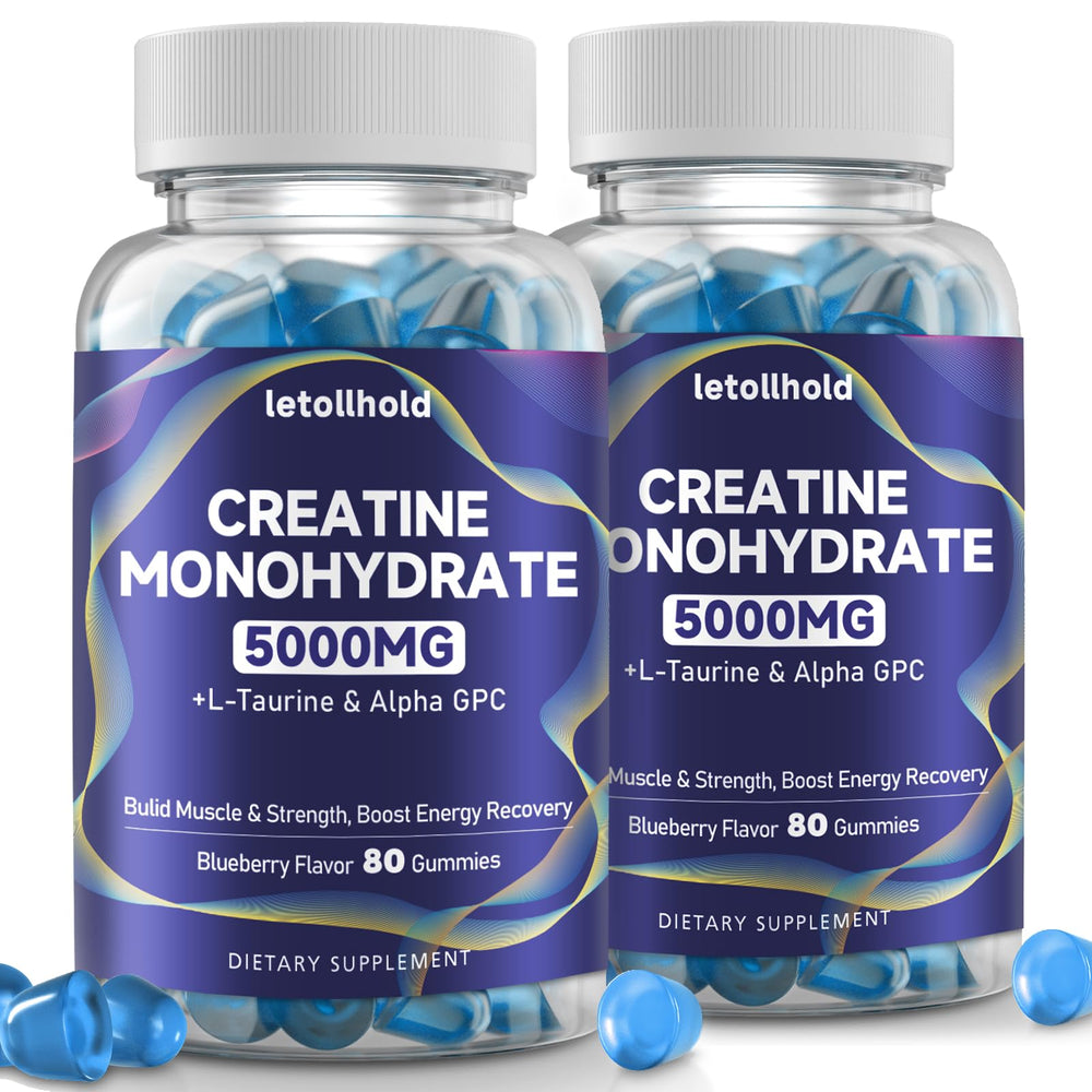 Letollhold creatine gummies blueberry bottle highlights convenient daily support.