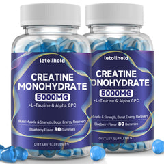 Letollhold creatine gummies blueberry bottle highlights convenient daily support.