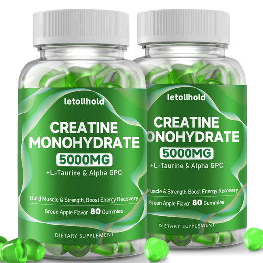 Letollhold Creatine Gummies Green Apple 160ct bottle shows post-workout support