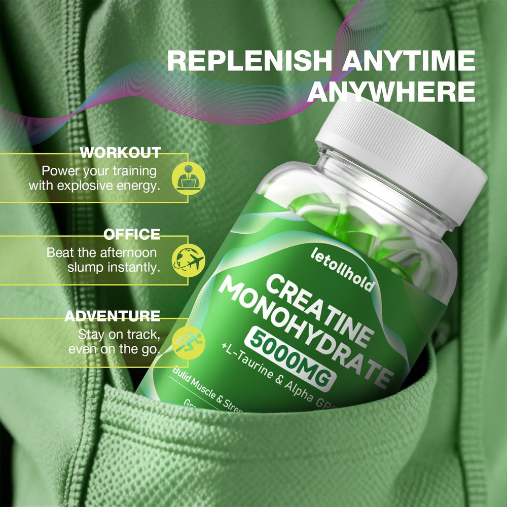 Letollhold Creatine Gummies Green Apple 160ct front-view ready-to-eat convenience