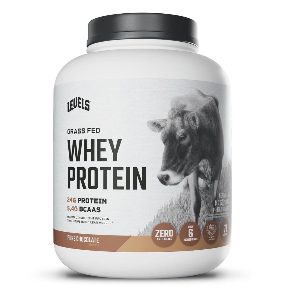 Levels Grass-Fed Whey bottle for daily premium protein fueling.