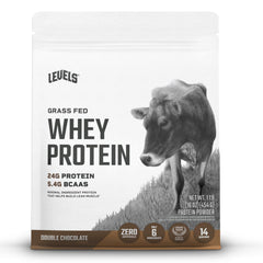 Levels Grass Fed Whey Powder tub shows pure protein from grass-fed dairy for daily recovery.