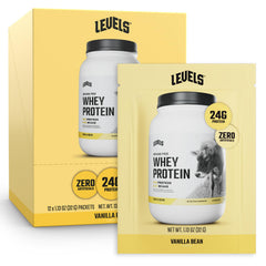 Levels Grass Fed Whey Vanilla Bean container with a clean label