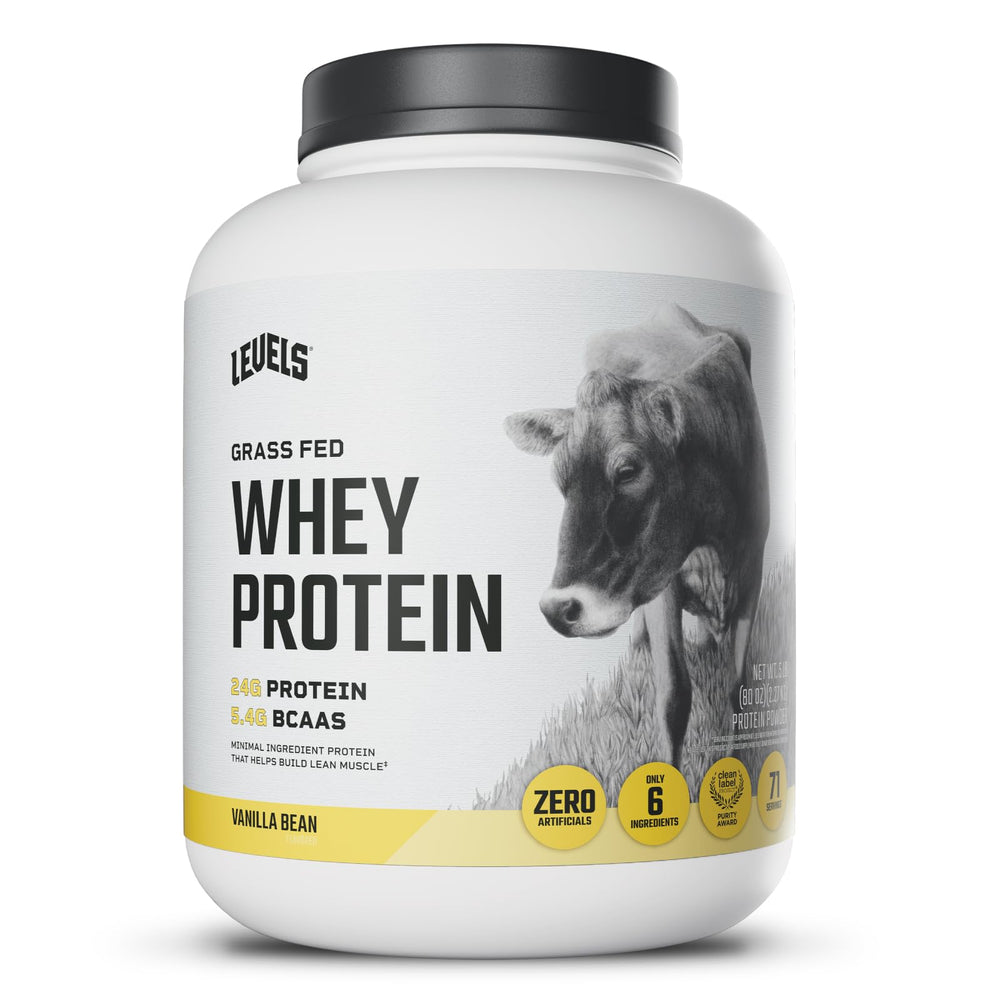 Levels Grass Fed Whey Vanilla Bean powder for a high-protein shake