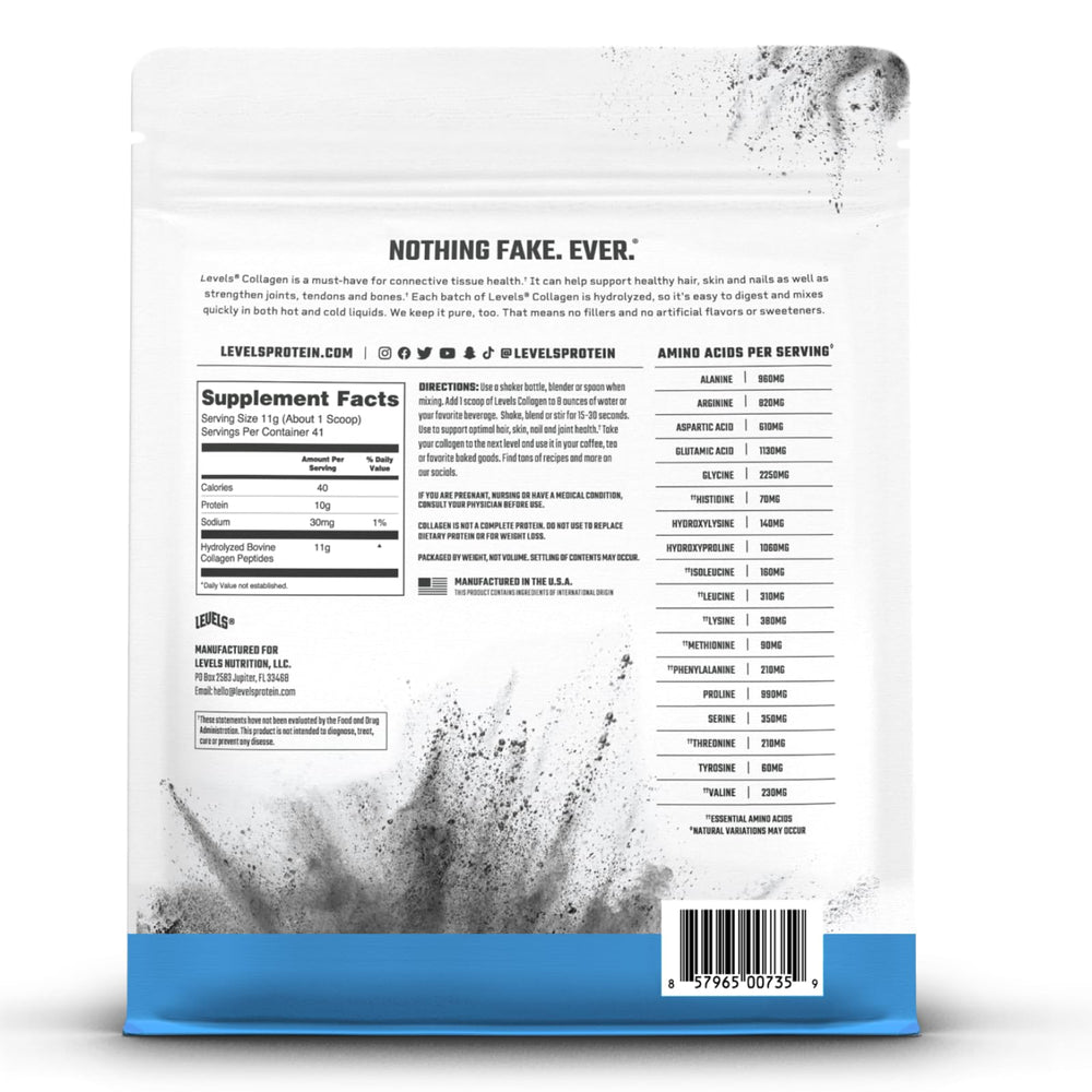 Close-up of Levels Nutrition label highlighting clean ingredients