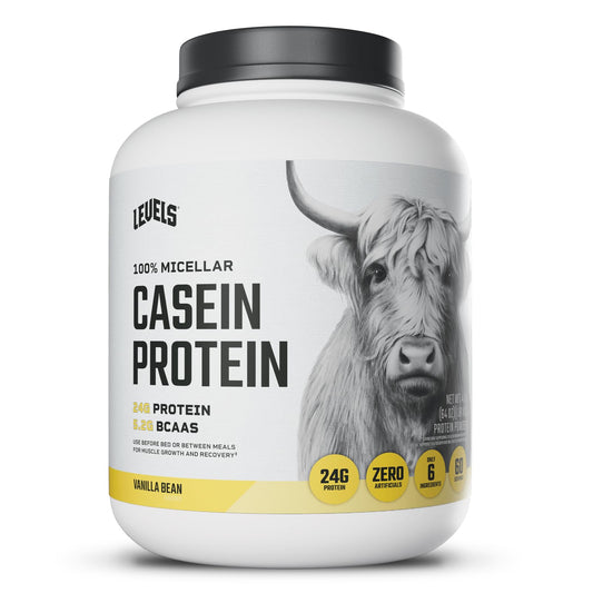 Levels Nutrition Vanilla Bean Casein container front for steady amino acid delivery