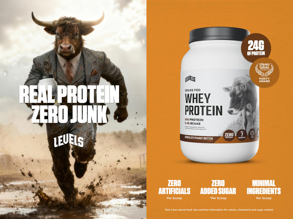 Levels Whey scoop pouring powder for quick daily protein.