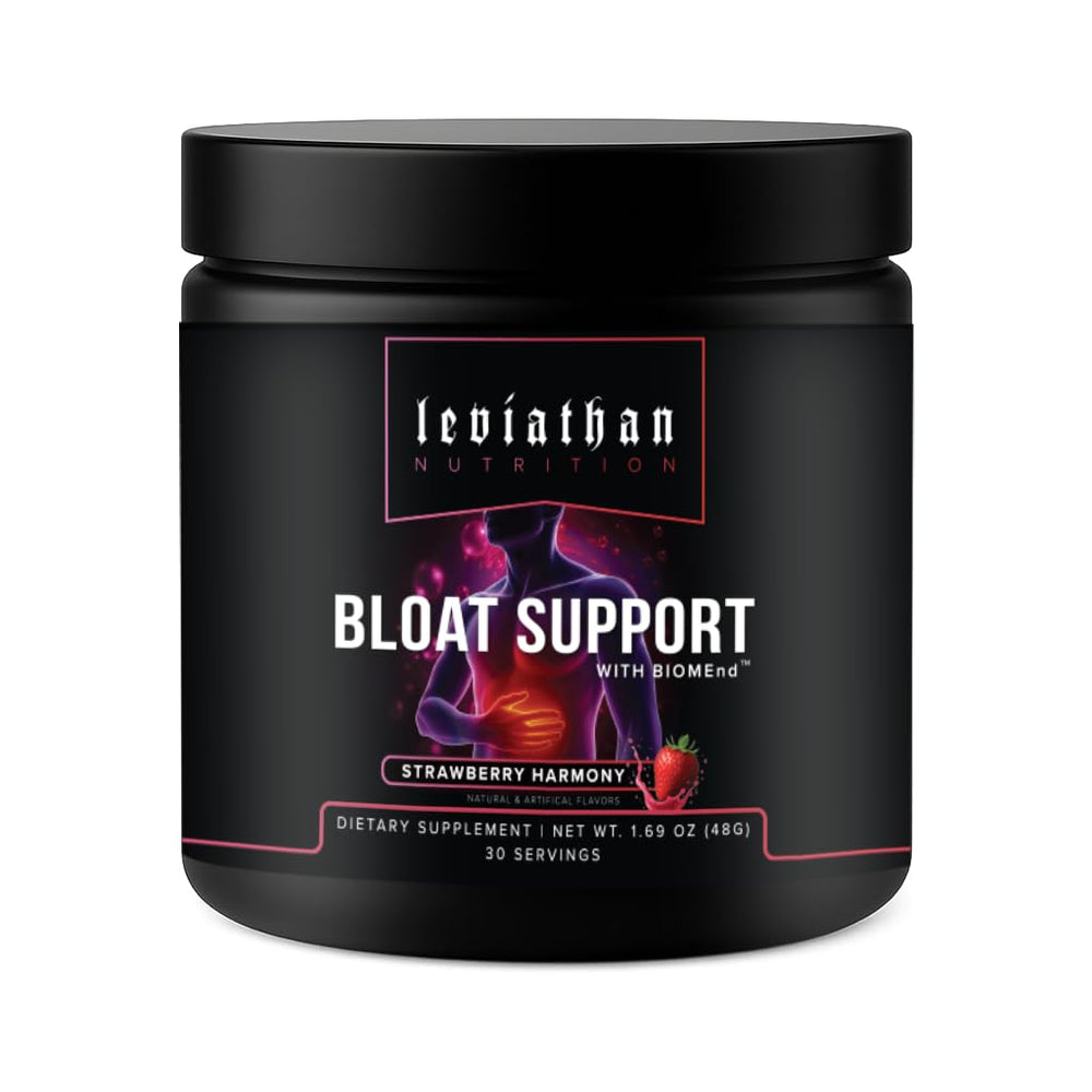 Leviathan Bloat Support bottle label with BIOMend Lysine Butyrate for daily wellness