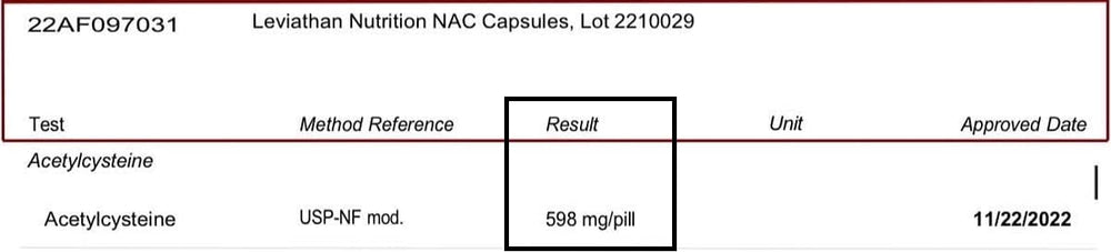 Leviathan NAC bottle pour showing 600mg per capsule