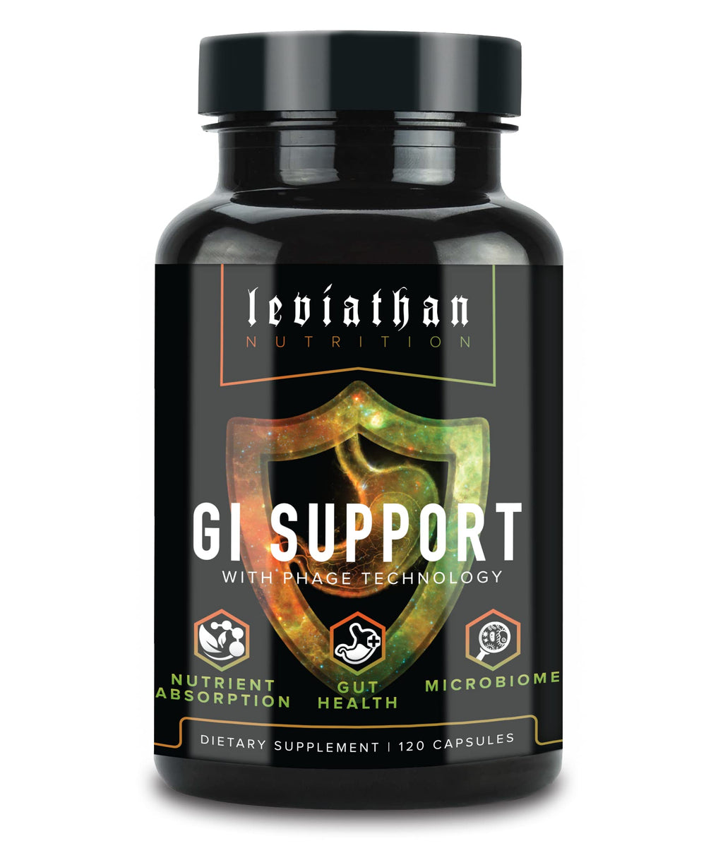 Leviathan Nutrition GI bottle pouring capsules for daily gut support