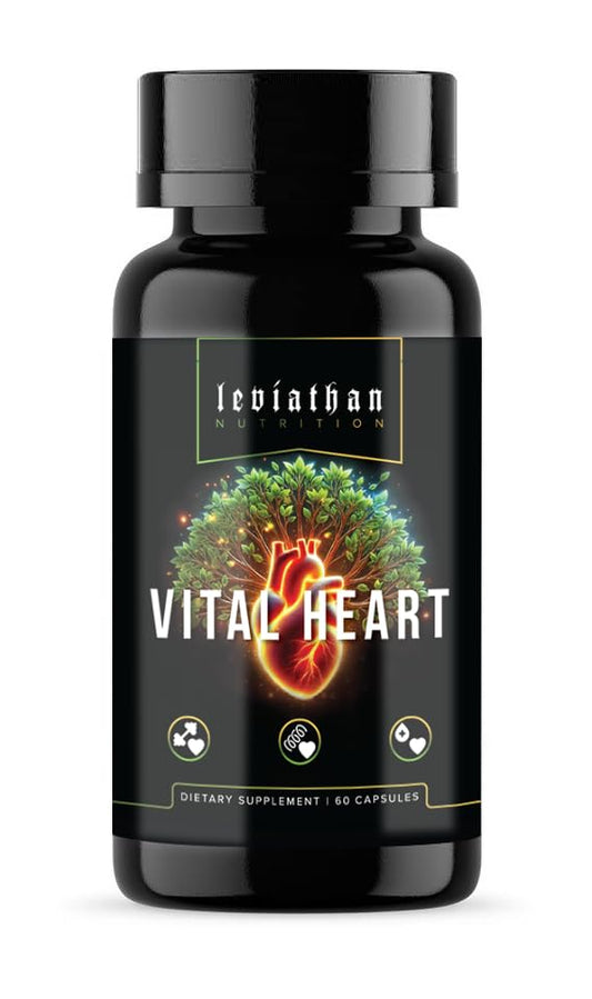 Leviathan Nutrition Vital Heart bottle pour with vegan capsules for daily support