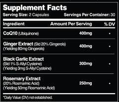 Leviathan Nutrition Vital Heart label closeup highlighting black aged garlic and CoQ10