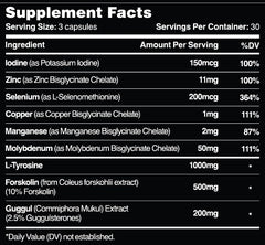 Leviathan Thyroid Support label closeup highlights the blend for hormone balance