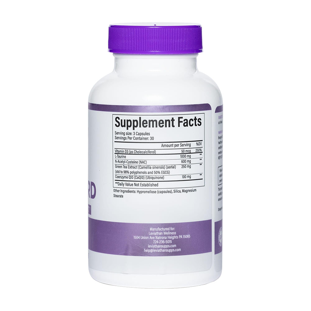 Leviathan Wellness Safeguard bottle with active athlete in training scene.