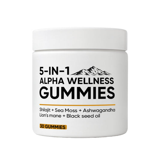 Lexenic 5-in-1 Alpha Wellness Gummies bottle for daily wellbeing.