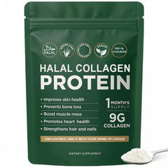 Lexenic Halal Collagen Protein Powder bottle showing grass-fed formula for skin and joints support.