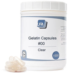 LFA Size 00 clear capsules in a 1000-count jar for DIY blends.