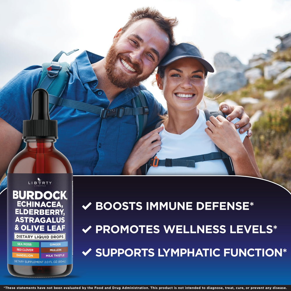 Liberty Lifestyle Immune Detox Drops label close-up highlights natural herbs for wellness.