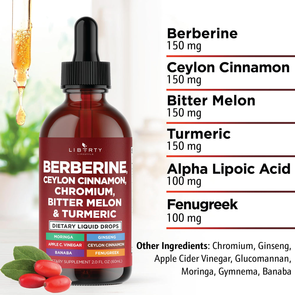 Liberty Lifestyle berberine and cinnamon ingredients highlighted for wellness support