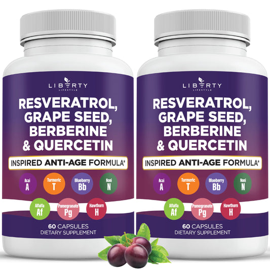Liberty Lifestyle resveratrol berberine bottle front showing powerful polyphenol blend