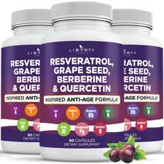 Liberty Lifestyle bottle showing resveratrol, berberine, and grape seed for daily vitality